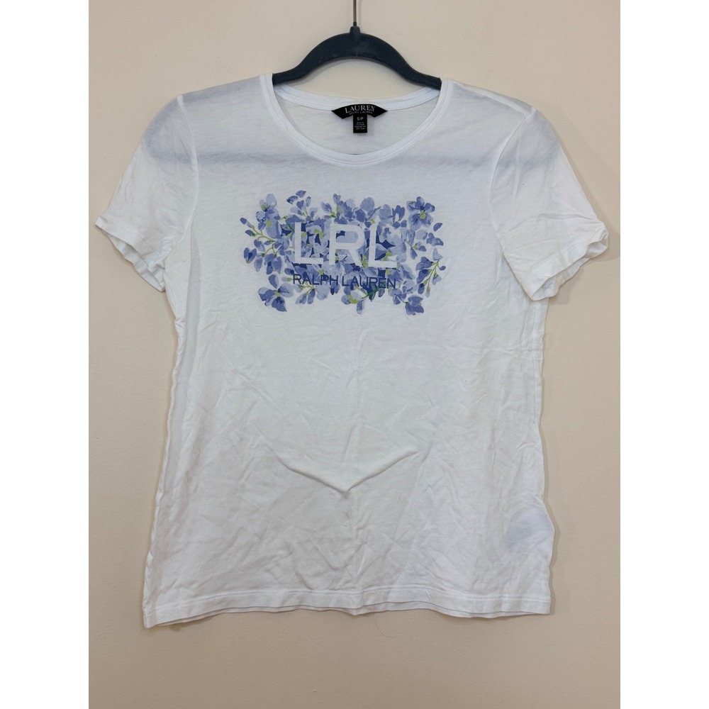 Lauren Ralph Lauren Womens White Blue Floral LRL Logo Graphic T-Shirt S